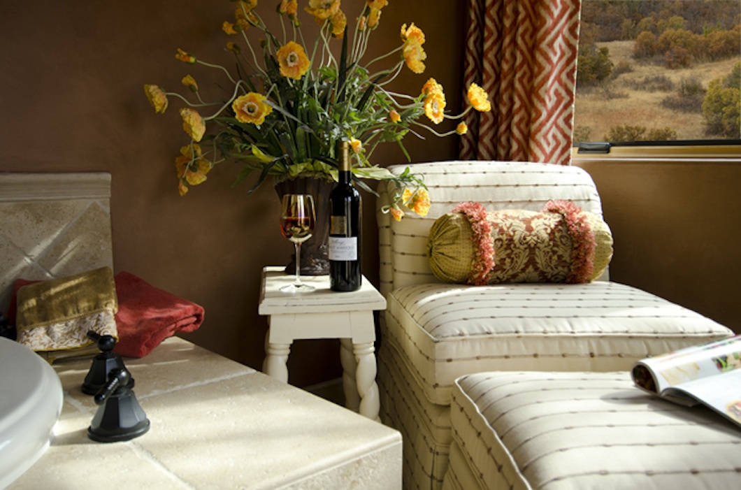 A master bath becomes an inspired reading room. Inspired reading room