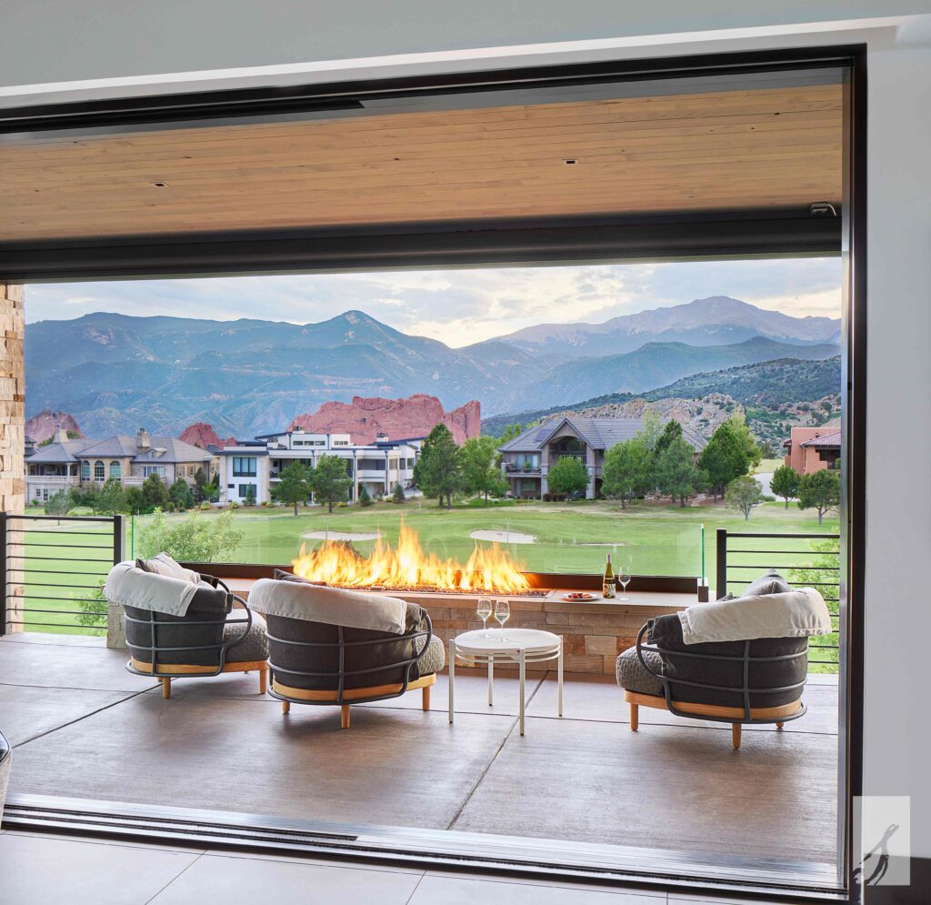 A view of a firepit on an outdoor deck near Colorado Springs, Colorado (CO)
