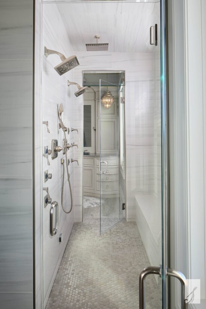 Steam shower with double entrances and body jets at Speas Interior Design near Colorado Springs, Colorado (CO)
