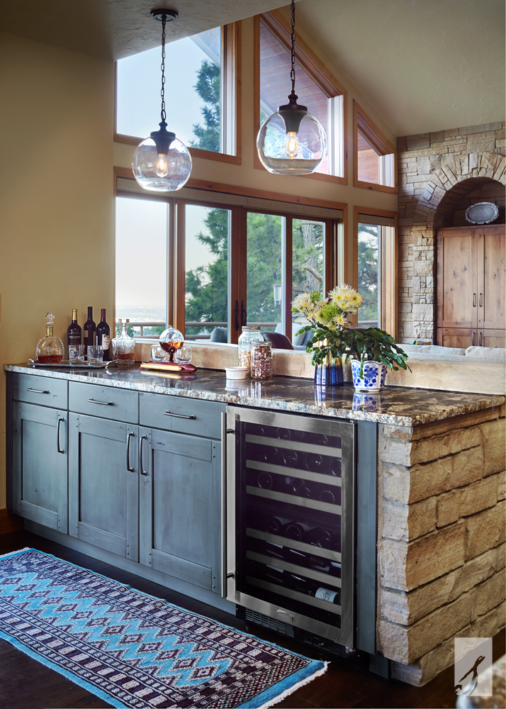 A kitchen bar made from a stone planter.