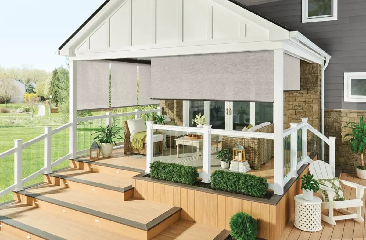 Graber Exterior Solar Shades on a three-seasons porch.