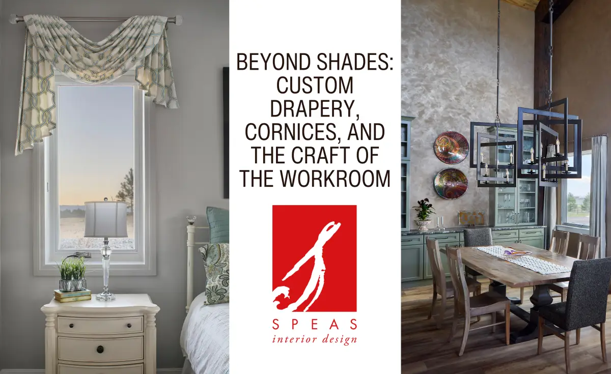 A collage of images representing custom drapery, cornices, and swags